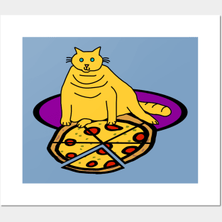 Cat with Pizza Food Posters and Art